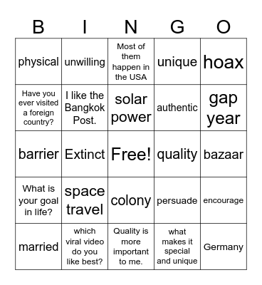 M3 Vocabulary Bingo Card