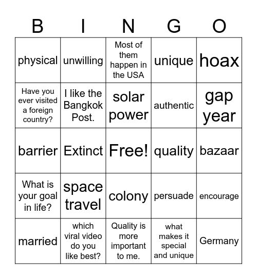 M3 Vocabulary Bingo Card
