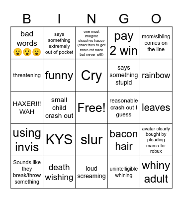 Steal A Brainrot Crash out Bingo Card