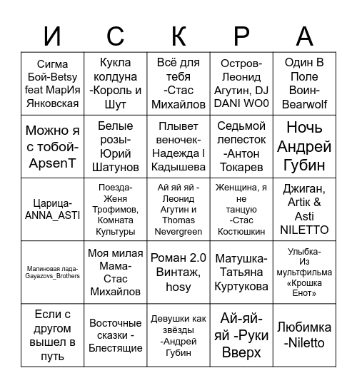Музыкальное лото Bingo Card