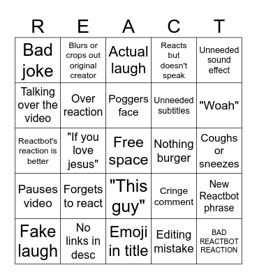 BAD REACT BINGO Card