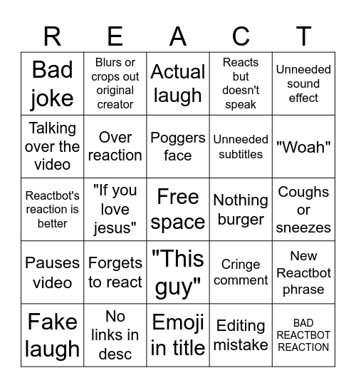 BAD REACT BINGO Card