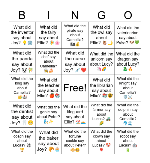 B21 L15 What did the ghost say about Peter? 👻🏠 Bingo Card