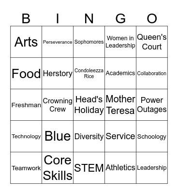 Trinity Hall Bingo Card