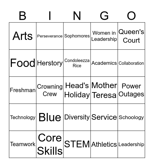 Trinity Hall Bingo Card