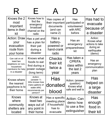 American Red Cross Preparedness Bingo Card