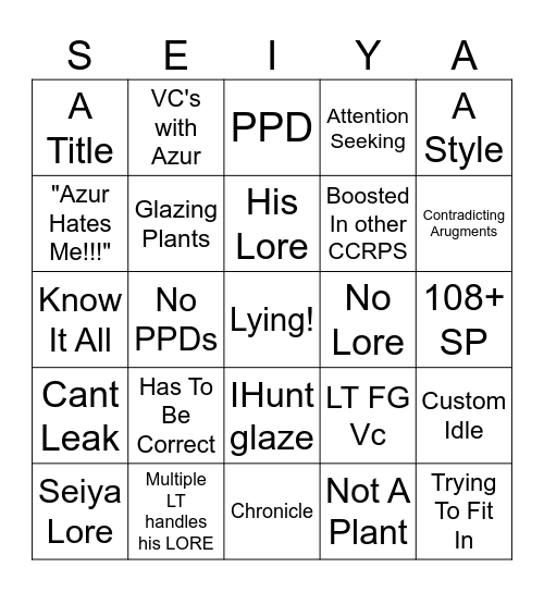 IA Catchphrases Bingo Card