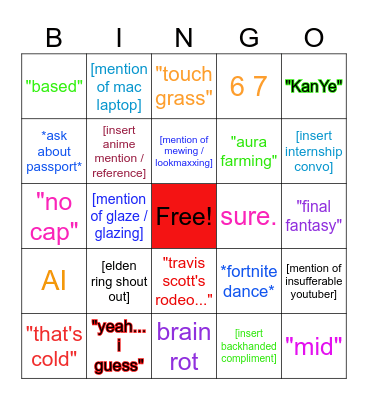 Bingo for my Brother Bingo Card
