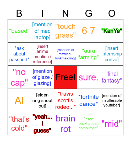 Bingo for my Brother Bingo Card