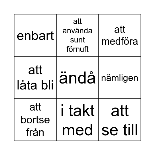 Lektion 52 Bingo Card