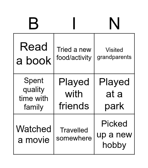 Holiday Bingo V1 Bingo Card