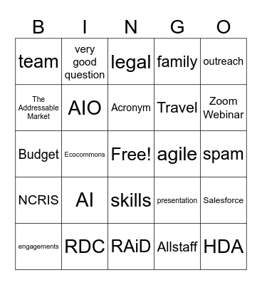 Engagements Team Bingo Card