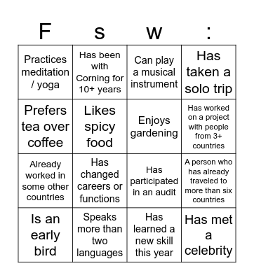 QMM Bingo Card