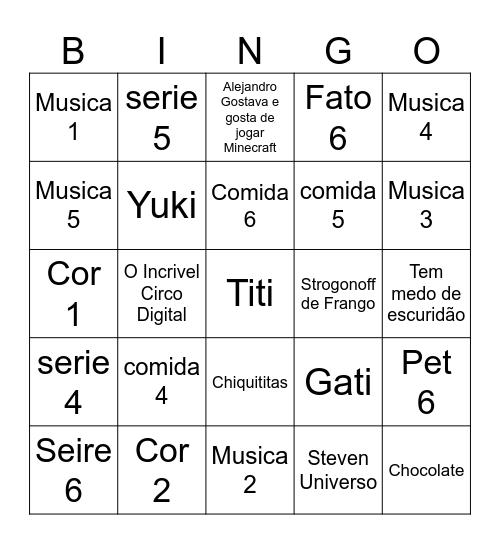 Bingo dos XV Bingo Card