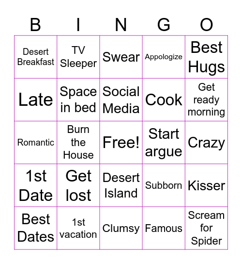 Jenny and Stefan Shoe Bingo Card