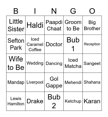 Karan Weds Shahana Bingo Card