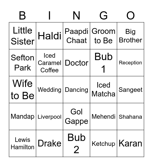 Karan Weds Shahana Bingo Card