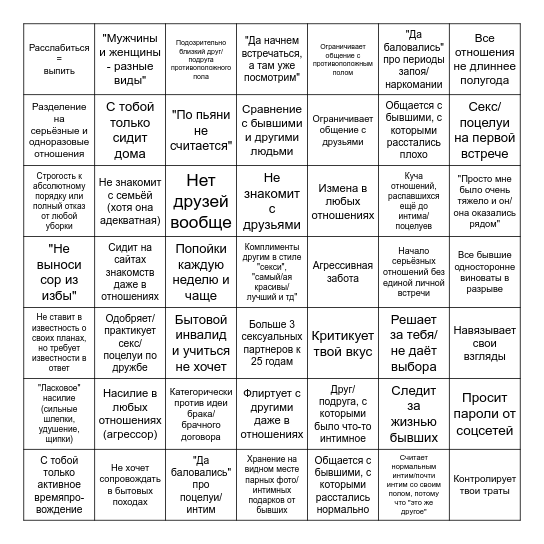 Red flags in relationships Bingo Card