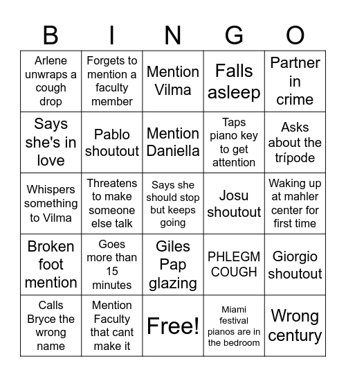 Giselle Bingo Card