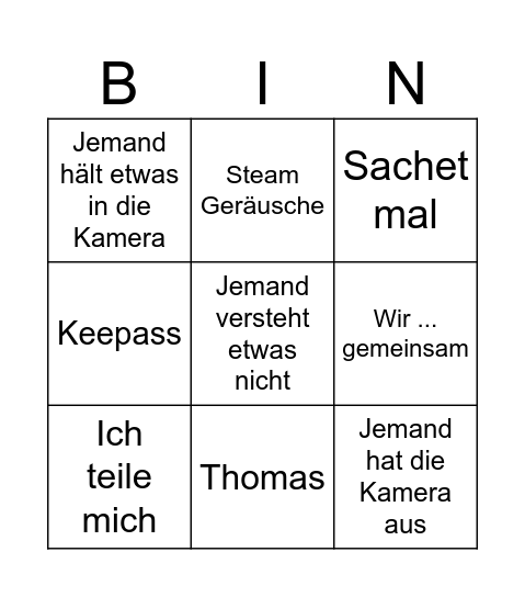 Meeting Bingo Card