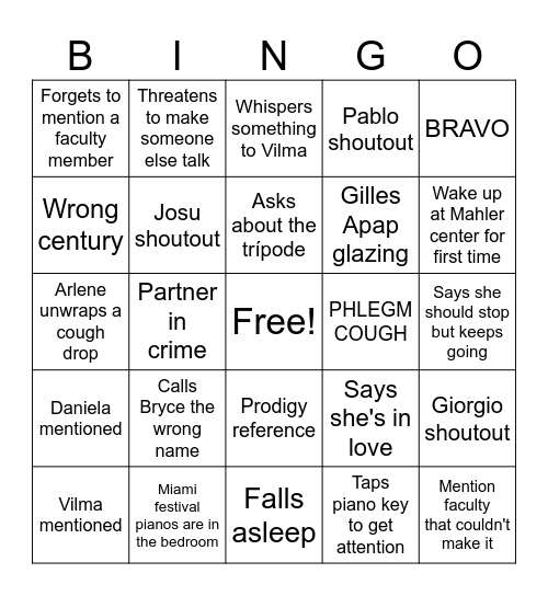 Giselle Bingo Card