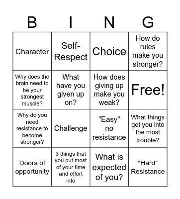 Lift the weight Bingo Card