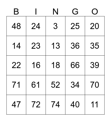 Full Color Bingo Card