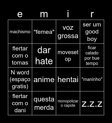 nosso preto Bingo Card