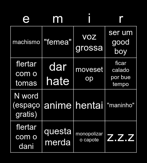 nosso preto Bingo Card