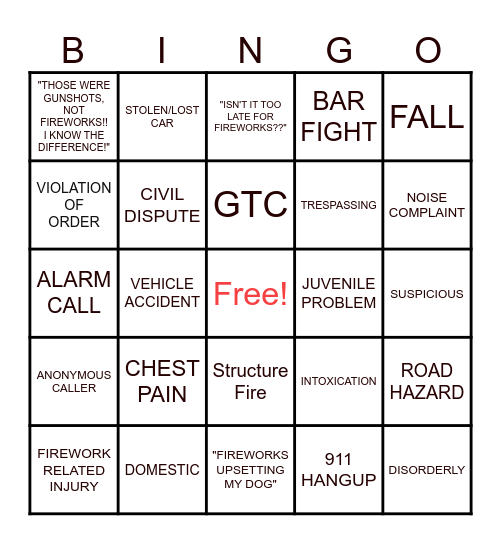 4TH OF JULY DISPATCH BINGO Card