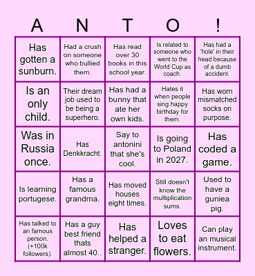 Antoes Bingo Card