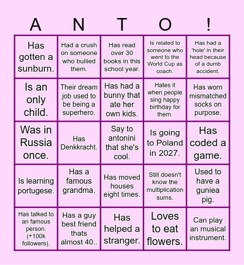Antoes Bingo Card