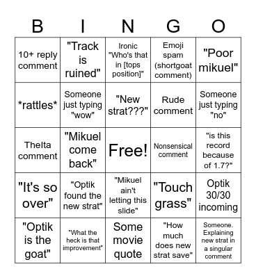 2:10.267 SP MKWRS comments Bingo Card