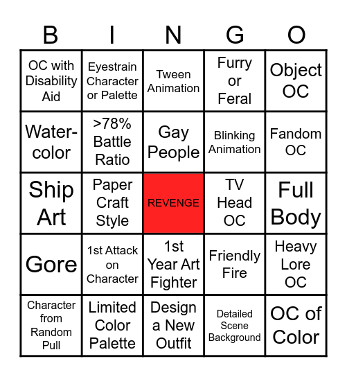 Art Fight 2026 Bingo Card