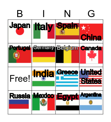 Countries Bingo Card