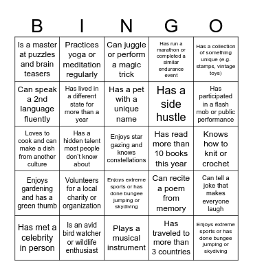 Find Someone Who... Bingo Card
