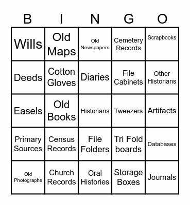 Historian Tool Kit Bingo Card