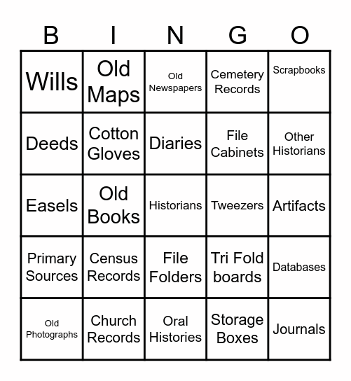 Historian Tool Kit Bingo Card