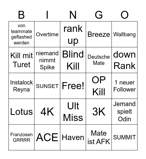 Valorant Bingo Card