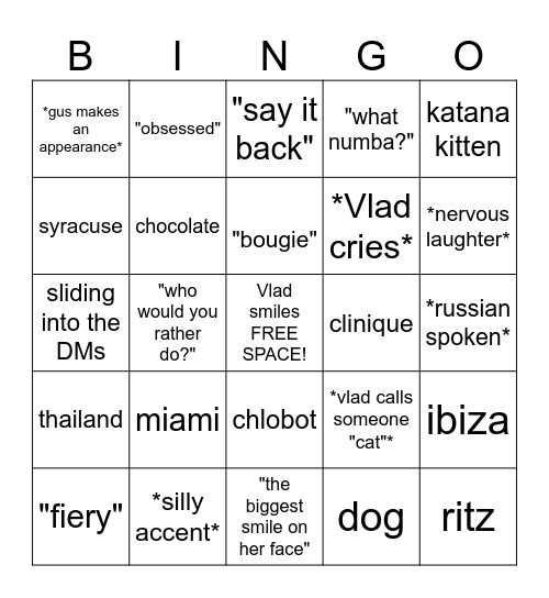 Chloe bachelorette bingo Card