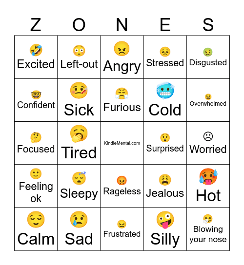 Zones of Regulation Bingo Card