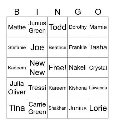 Green's Family Bingo Card