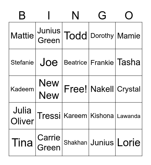 Green's Family Bingo Card