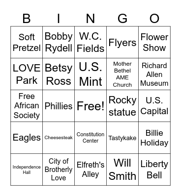 Philly BINGO Card