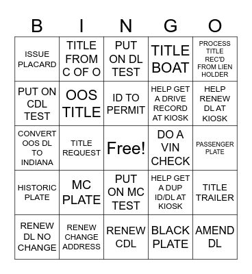 Untitled Bingo Card