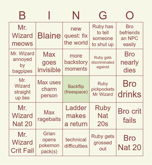 GIGS DND SESSION Bingo Card