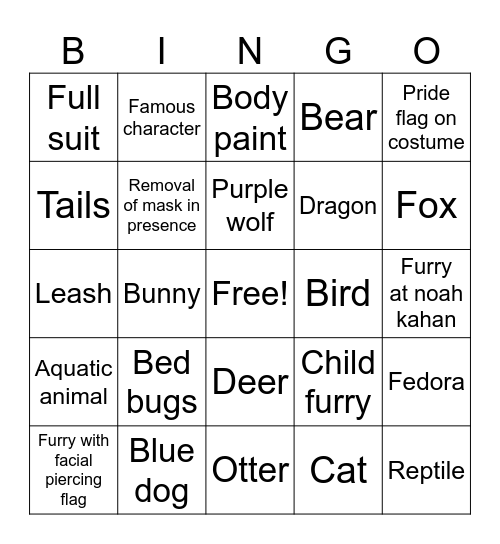 Anthrocon Bingo Card
