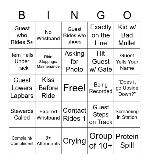 Big Dipper Bingo Card