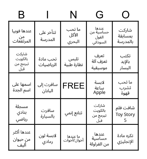 Kuwait Codes BINGO Card