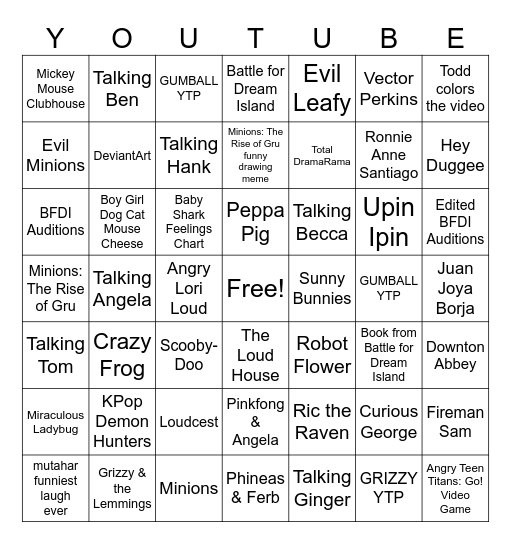 YouTube Bingo Card